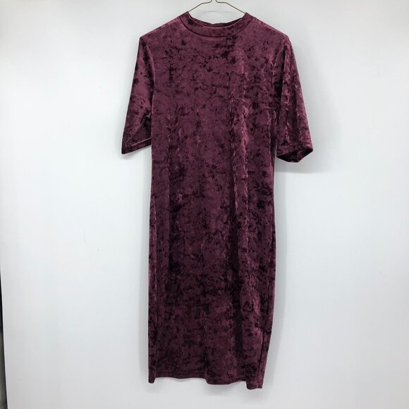 B. young Purple crushed velvet bodycon high neck tube dress short sleeves - Picture 7 of 16